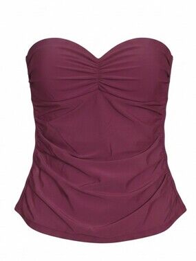 H2O Swim Top Strapless Ruched Burgundy Tankini Resortwear Beach Pool Size M